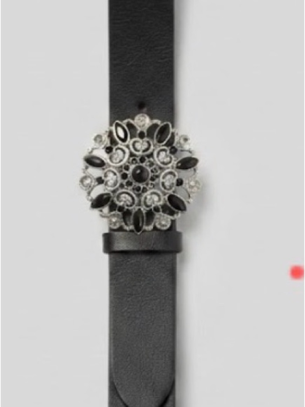 Vintage Lane Bryant Black Belt with Silver Floral Crystal Buckle